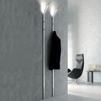 Ines vertical curved wall hanger in chromed or painted metal, equipped with 2 knobs