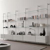 Byron tension rod shelving bookcase with glass shelves