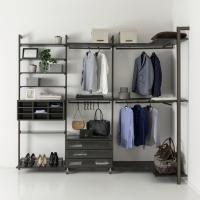 Byron bespoke walk-in closet with rods, shirt racks, glass drawers and shoe rack