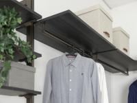 Melamine shelves with clothes rails matching the rod structure