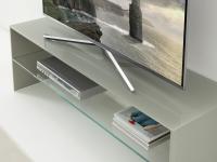 Detail of the TV cabinet in 7030 Stone Grey back-lacquered glass