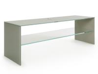 Multiglass tempered glass TV cabinet in coloured glass with clear glass shelf