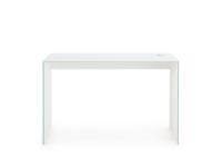 Frontal view of the white lacquered glass desk