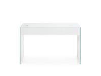 Back view of the white lacquered glass desk