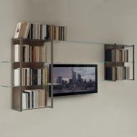 Treccia wall mounted glass bookcase in the model with melamine back