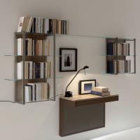 Treccia wall mounted glass bookcase in the model with n.2 backs and shelves with different widths