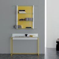 Treccia is a modern refined bookcase with back panel in melamine or matt lacquer, which holds a metal painted structure and glass shelves.