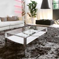 Quintor coffee table with glass top and shelf in cuoietto leather