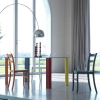 Giove customizable glass table with clear table top and wooden legs matt lacquered in several colours 