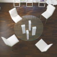Giove, customizable glass table with extra-clear glass top and Cat.E glass legs -  white extra-clear glossy covering