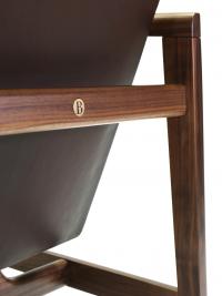 Sean armchair by Borzalino - close-up of the “B” which is built into the wooden structure