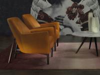 Eve armchair with mono-colour upholstery in leather and wooden base