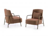 Maggie upholstered armchair with tubular metal frame in Manciano blended wool fabric with matching Sorano fabric cushion