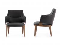 Frontal and side view of the Velis armchair with a high backrest which creates harmonious proportions