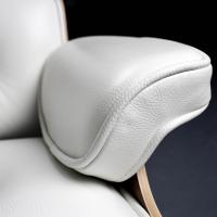 Close up of the leather armrest on the Eames armchair