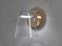 Lampada Sino in versione applique oro e paralume in vetro soffiato trasparente