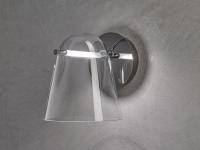 Lampada Sino in versione applique cormo nero e paralume in vetro soffiato trasparente