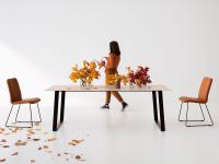 Gladio modern table with metal trestle legs and ceramic top