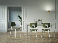 Lollipop chairs with matt white metal structure and seat and back in Trick fabric