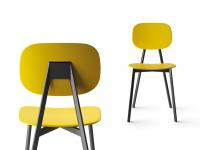 Lollipop chair with matt black metal structure and seat and back in yellow polypropylene