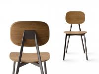 Lollipop chair with metal structure and seat and back in baked oak wood