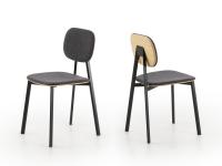 Lollipop chair with matt black metal structure, seat and back in Flash fabric and natural oak rear part