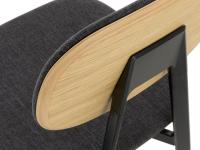 Detail of the upholstered backrest covered in fabric with wooden rear part