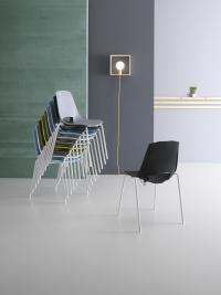 Nicole stackable chair with metal legs and coloured plastic seat