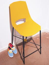 Nicole kitchen stool with high backrest and seat in yellow polypropylene