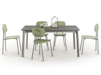Basil extending dining table with top and leaves in Cleaf Grey Marble laminate and legs in Silver Grey painted metal