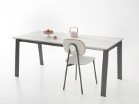 Clancy dining table with Delta legs in graphite painted metal and top in White Oak melamine