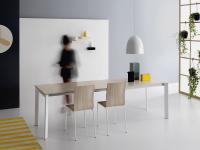 Clancy extending table with Zen legs in white and Light Elm melamine top