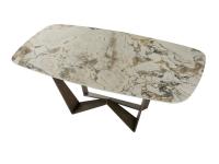 Reverse table with top in Symphony Gres stone and base in Brushed Bronze metal