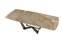 Reverse table with top in Amber Onyx Gres stone and base in Brushed Bronze metal