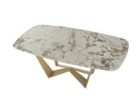 Reverse table with top in Symphony Gres stone and base in Matt Gold metal
