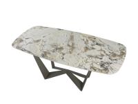 Reverse table with top in Symphony Gres stone and base in Titanium finish