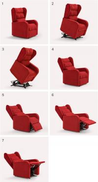 Viola motorized armchair for the elderly: steps from 1 to 3) for the lifting mechanisms / steps from 4 to 7) for the relax mechanism with independent movements of the backrest and seat