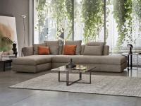 Kensington fabric sofa in linear version with chaise longue and panoramic end piece