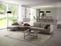 Abbey sectional sofa with soft back cushions, version with chaise longue and ottoman