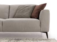 Front view and proportions of Abby sofa with feather filled back cushions