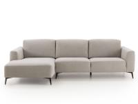 Abbey modern sofa with high feet and soft back cushions, here in the version with chaise longue