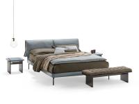 Ambra upholstered bed in the version with thin bed-frame h.10 cm with mod.T titanium feet