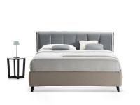 Space-saving upholstered bed with h.26 bed frame and two-tone cover with vertical stitching