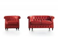 Isadora tufted armchair and small sofa in red leather