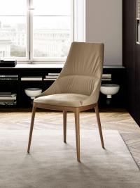 Lora upholstered chair with stitching and wooden legs