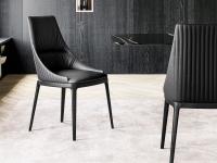 Lora chairs with quilted backrest, stitching and pleats; wooden legs
