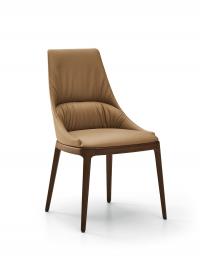 Lora upholstered chair with stitching and wooden legs in the smooth backrest version