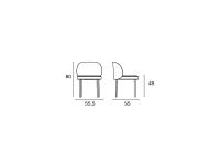 Rakel designer upholstered chair with metal legs - Measurements scheme