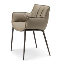 Side view of Rhonda chair by Cattelan, upholstered seat and back; embossed metal structure in GFM18 bronze