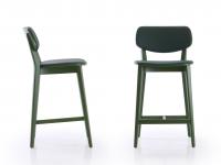 Side and front view of the Chloe wooden stool, shown here in customised height with seat h.65 ideal for kitchen countertops